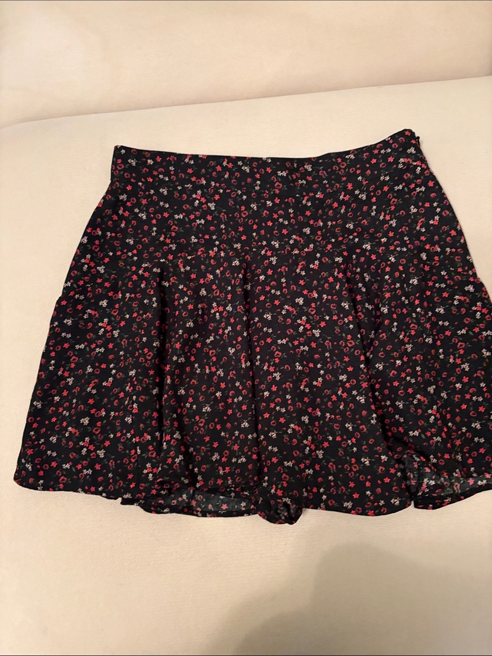 Zara Black Skater Mini Skirt with Red Floral Print